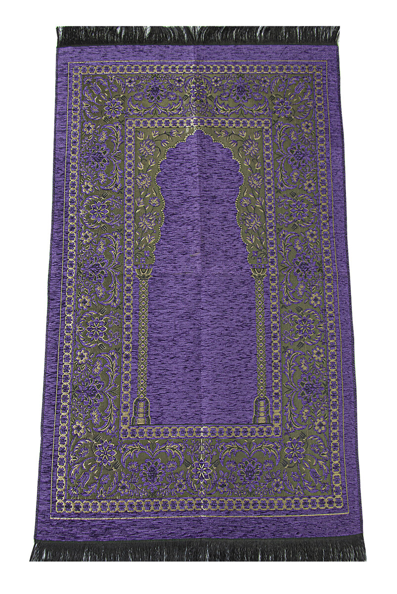 Luxury Mihrab Thick Velvet Prayer Rug Purple - 1