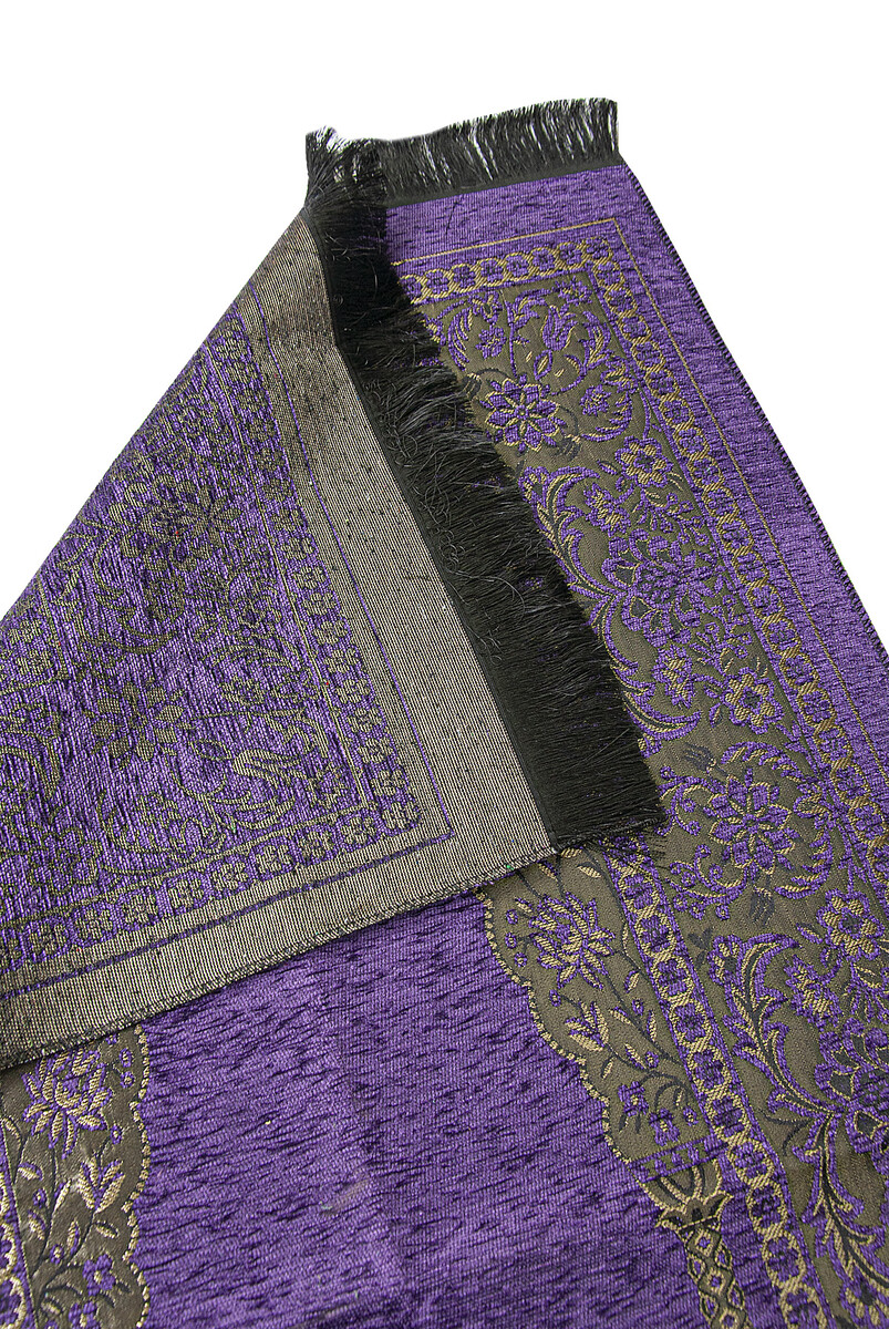 Luxury Mihrab Thick Velvet Prayer Rug Purple - 2