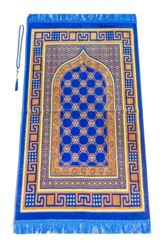 Luxury Velvet Shipinger Prayer Rug Rosary Blue with Gift - 1