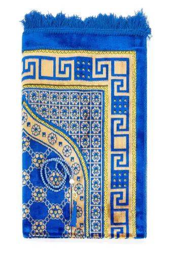 Luxury Velvet Shipinger Prayer Rug Rosary Blue with Gift - 2