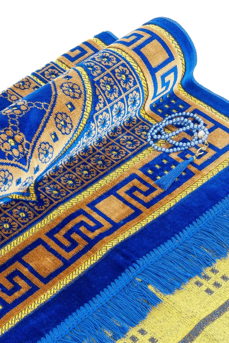 Luxury Velvet Shipinger Prayer Rug Rosary Blue with Gift - 4