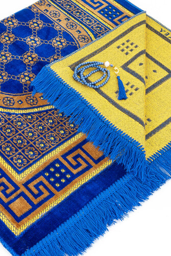 Luxury Velvet Shipinger Prayer Rug Rosary Blue with Gift - 3