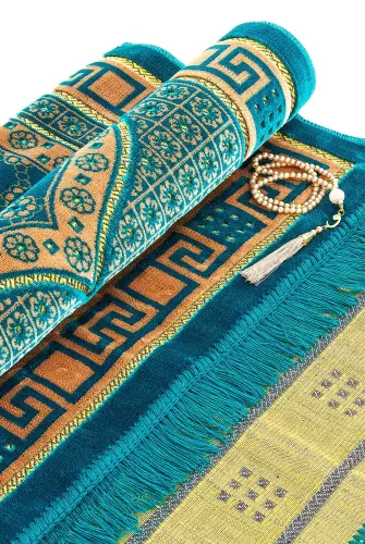 Luxury Velvet Shipinger Prayer Rug Rosary Gift Oil Color - 3