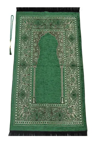 Luxury Mihrab Thick Chenille Prayer Rug Green - 1