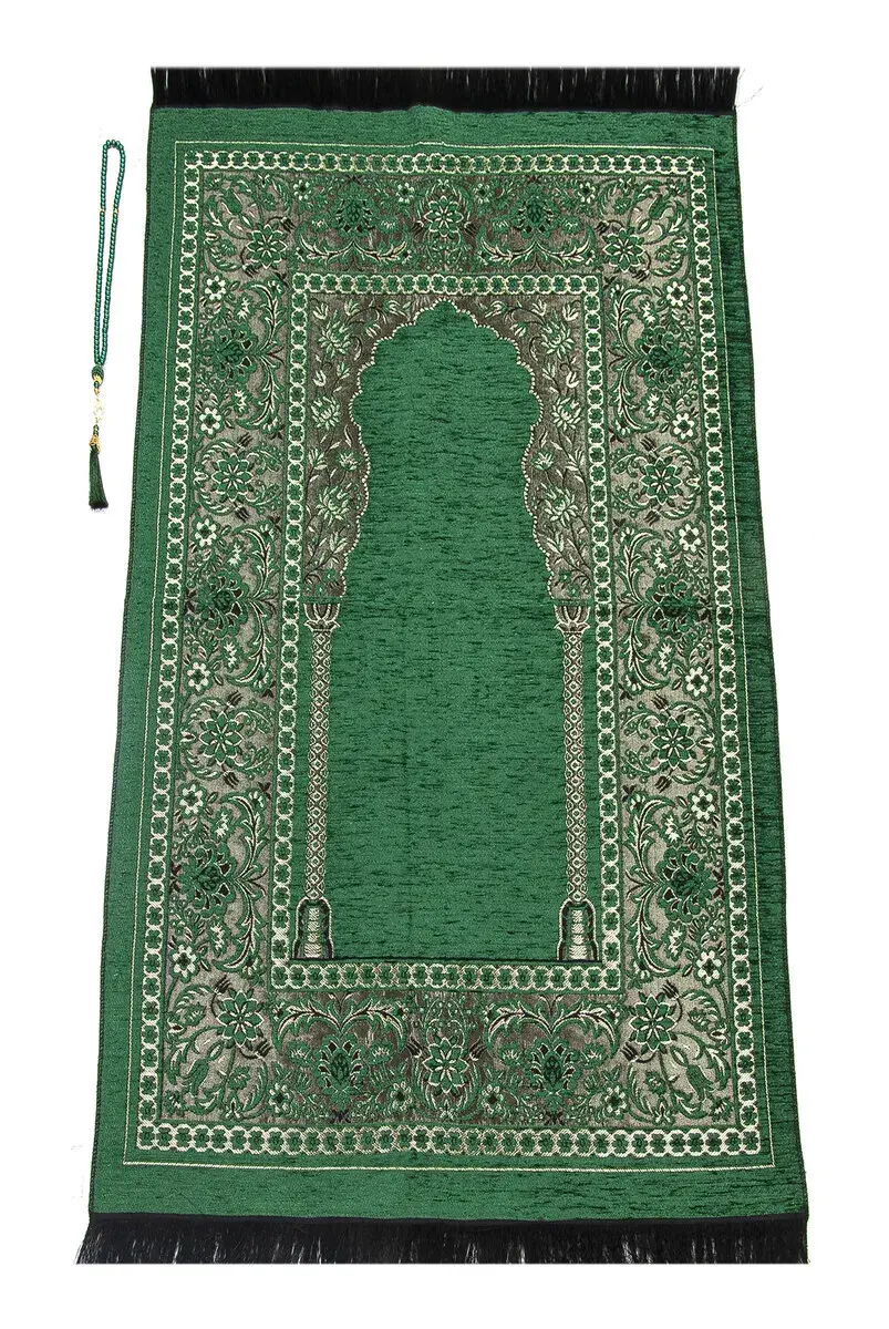Luxury Mihrab Thick Chenille Prayer Rug Green - 1