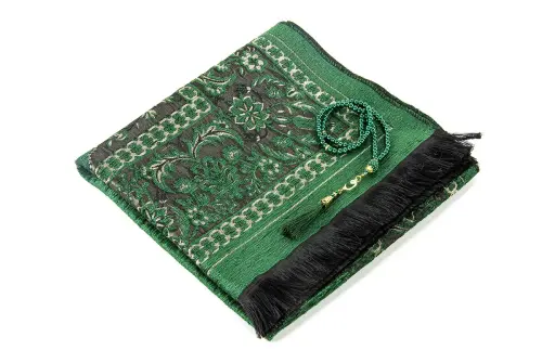 Luxury Mihrab Thick Chenille Prayer Rug Green - 3