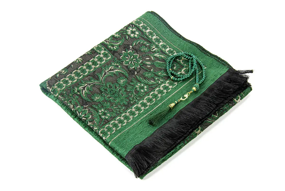 Luxury Mihrab Thick Chenille Prayer Rug Green - 3
