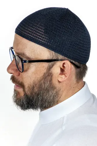 Luxury Steel Knitted Prayer Cap Navy Blue 1 Piece - İhvan (1)