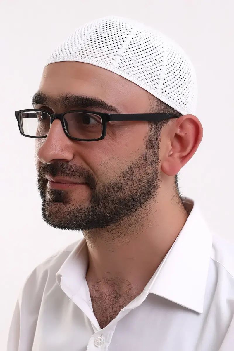 Machine Knitted Lycra Lace Prayer Skullcap - 1