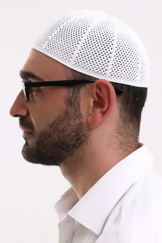 Machine Knitted Lycra Lace Prayer Skullcap - 4