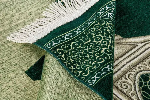 Makamı İbrahim Desenli Lüks Şönil Seccade - Yeşil - 3