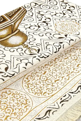 Makamı İbrahim Modelli Ultra Lüks Krem Şönil Seccade 13 - İhvan (1)