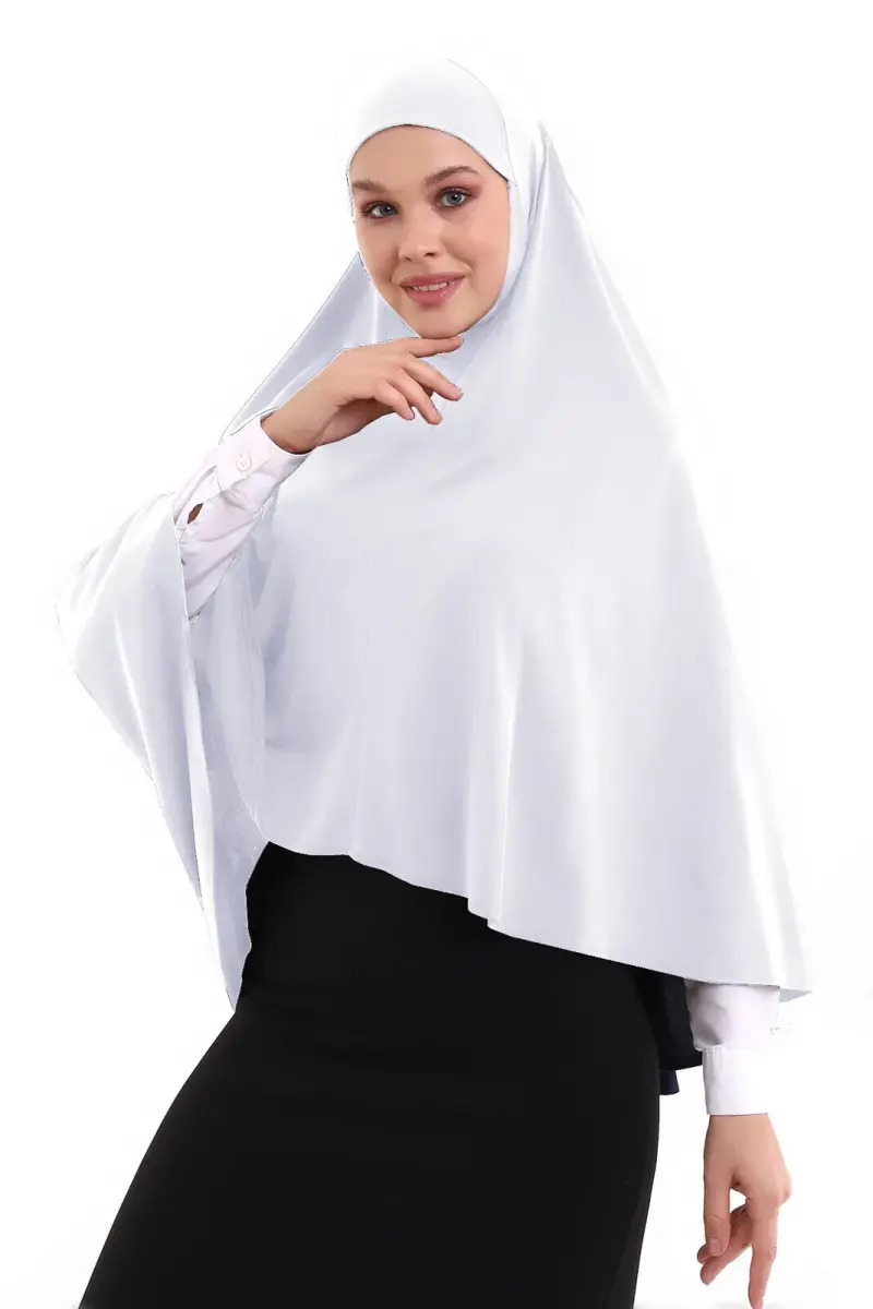 Malezya Model Pratik Çarşaf Üstü Kolsuz Tesettür Sufle Eşarp Beyaz - 1