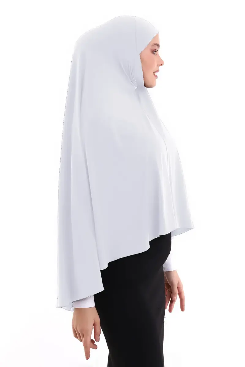 Malezya Model Pratik Çarşaf Üstü Kolsuz Tesettür Sufle Eşarp Beyaz - 2