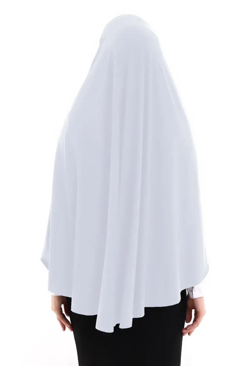 Malezya Model Pratik Çarşaf Üstü Kolsuz Tesettür Sufle Eşarp Beyaz - 3