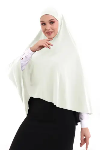 Malezya Model Pratik Çarşaf Üstü Kolsuz Tesettür Sufle Eşarp Krem - 1