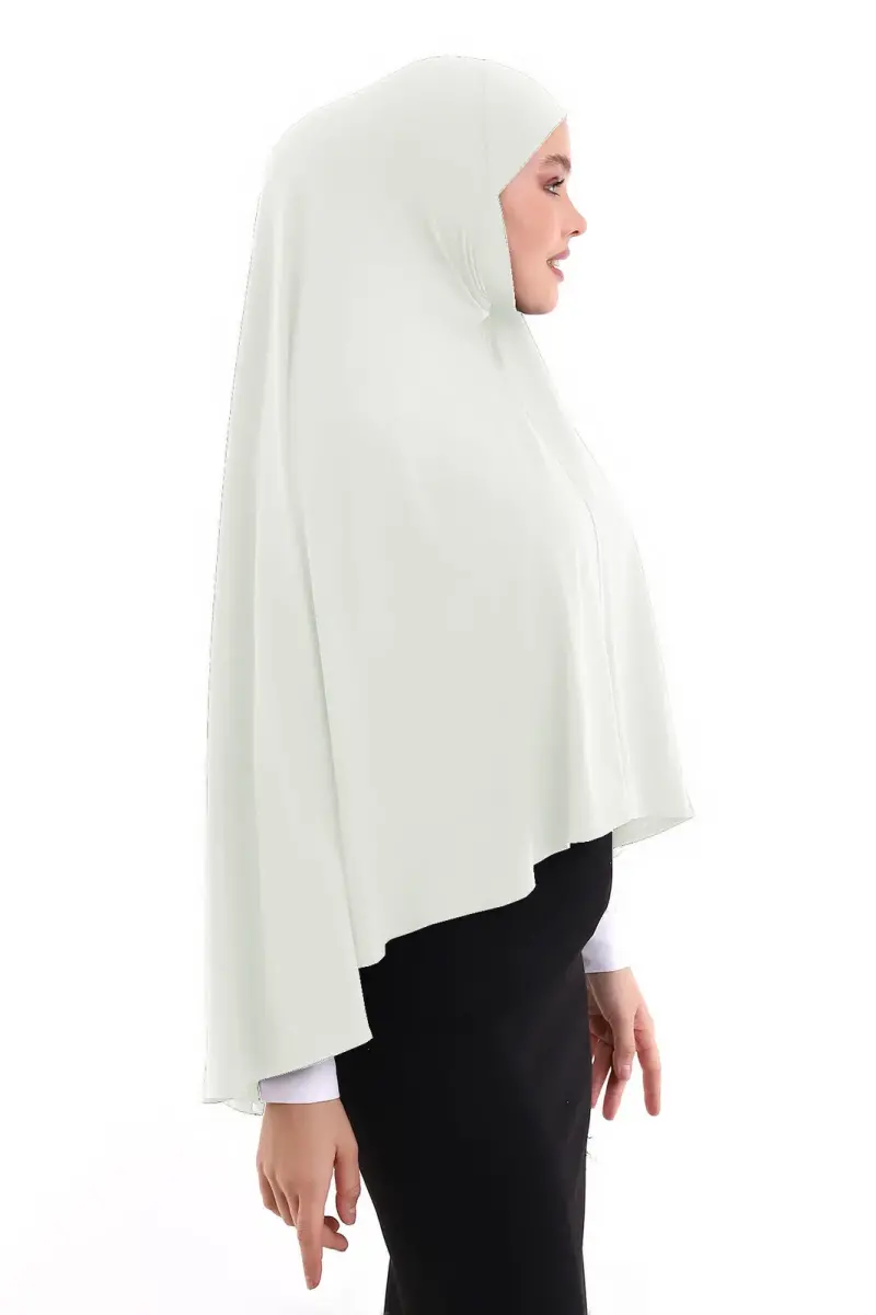 Malezya Model Pratik Çarşaf Üstü Kolsuz Tesettür Sufle Eşarp Krem - 2