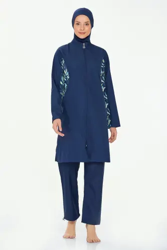 Maresiva 8284-24 Koyu Lacivert Jileli Battal Boy Tam Kapalı Tesettür Mayo - Maresiva (1)