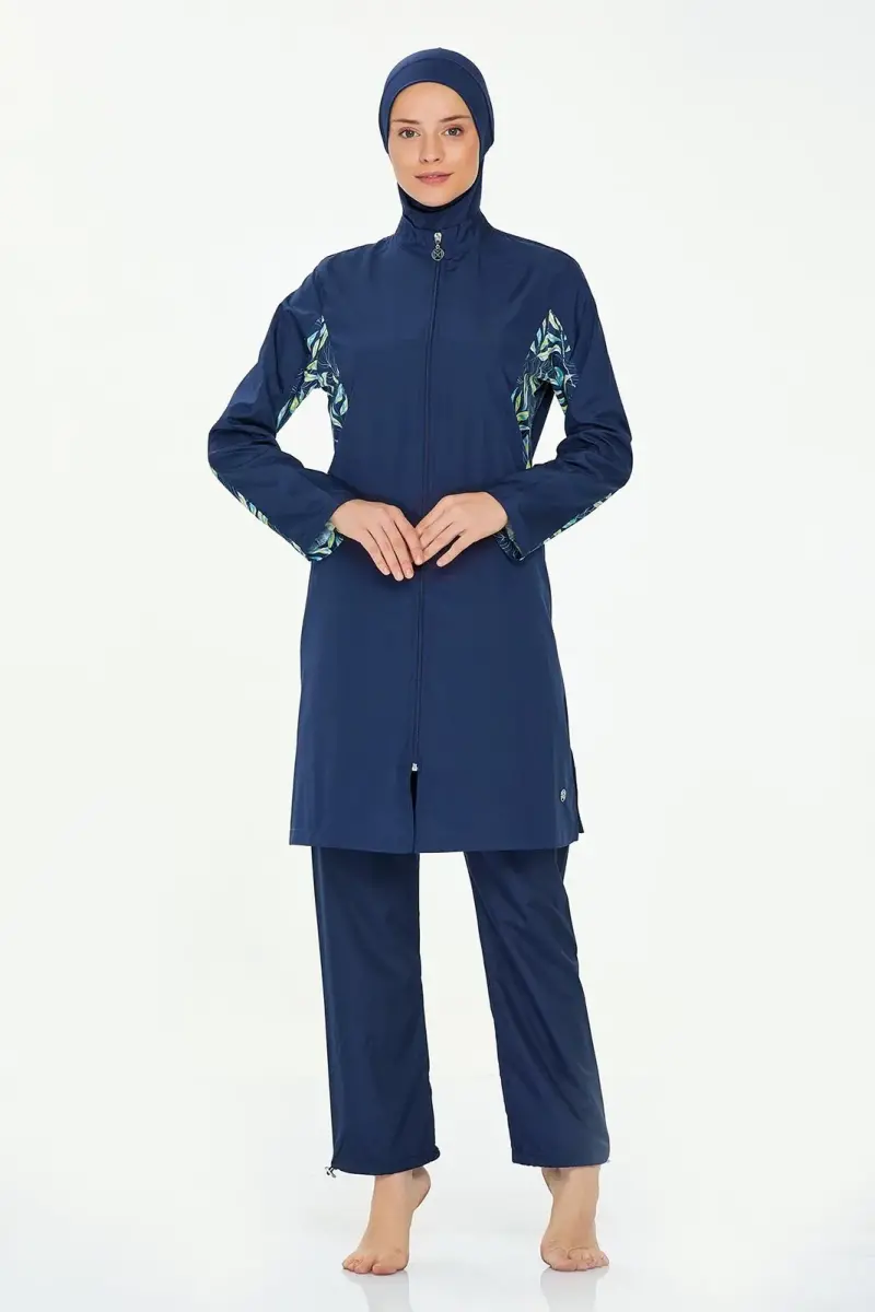 Maresiva 8284-24 Koyu Lacivert Jileli Battal Boy Tam Kapalı Tesettür Mayo - 3
