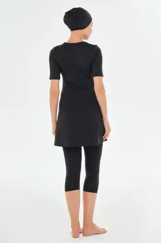 Maresiva Jileli Kısa Kollu Yarı Kapalı Tesettür Mayo 2606-25 Siyah - 3