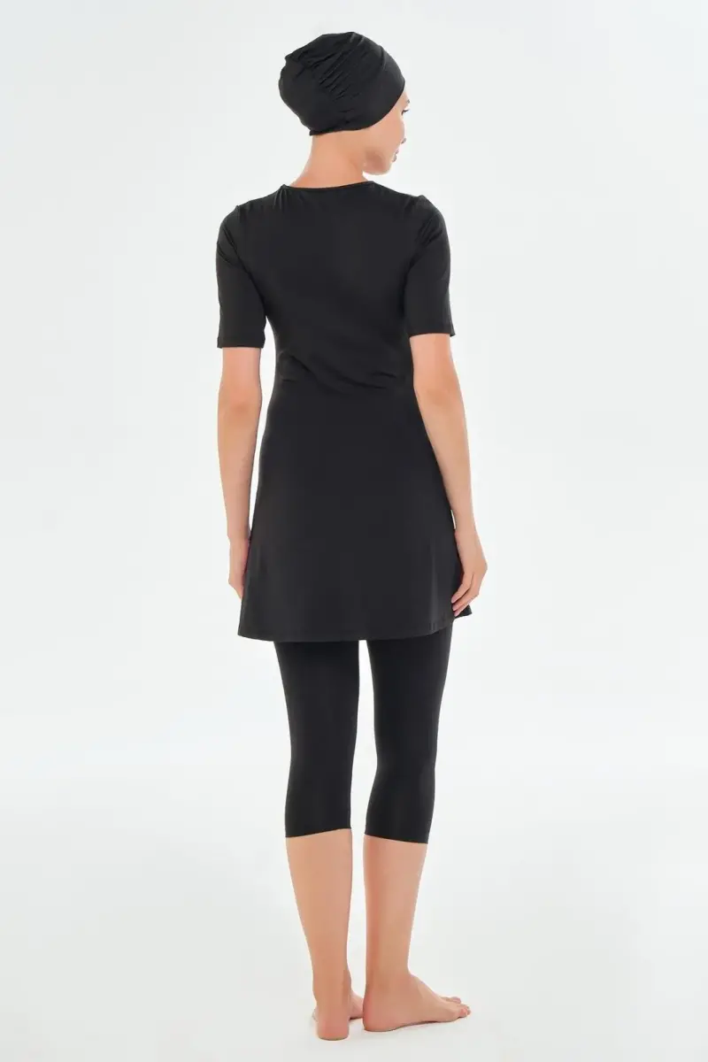 Maresiva Jileli Kısa Kollu Yarı Kapalı Tesettür Mayo 2606-25 Siyah - 3
