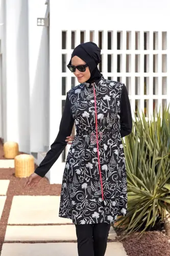 Maresiva Jileli Uzun Kollu Tam Kapalı Tesettür Mayo 2306-25 Siyah - 1