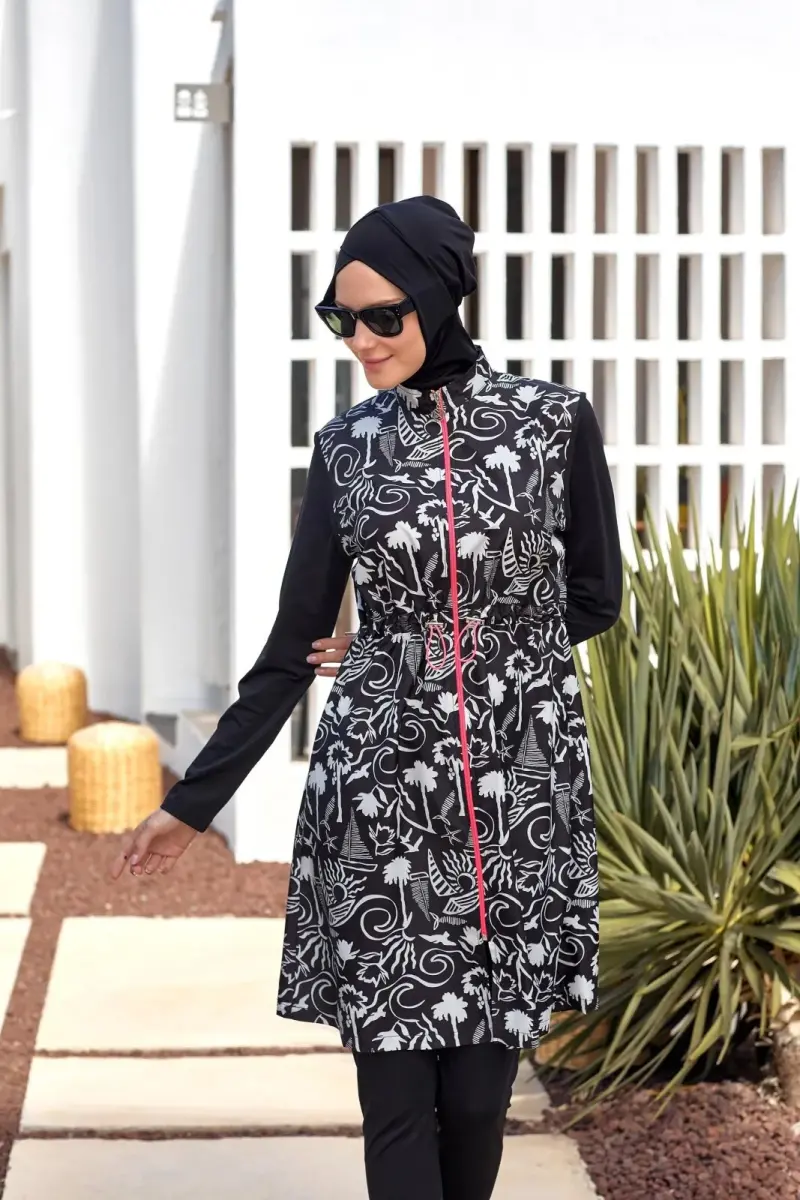 Maresiva Jileli Uzun Kollu Tam Kapalı Tesettür Mayo 2306-25 Siyah - 1