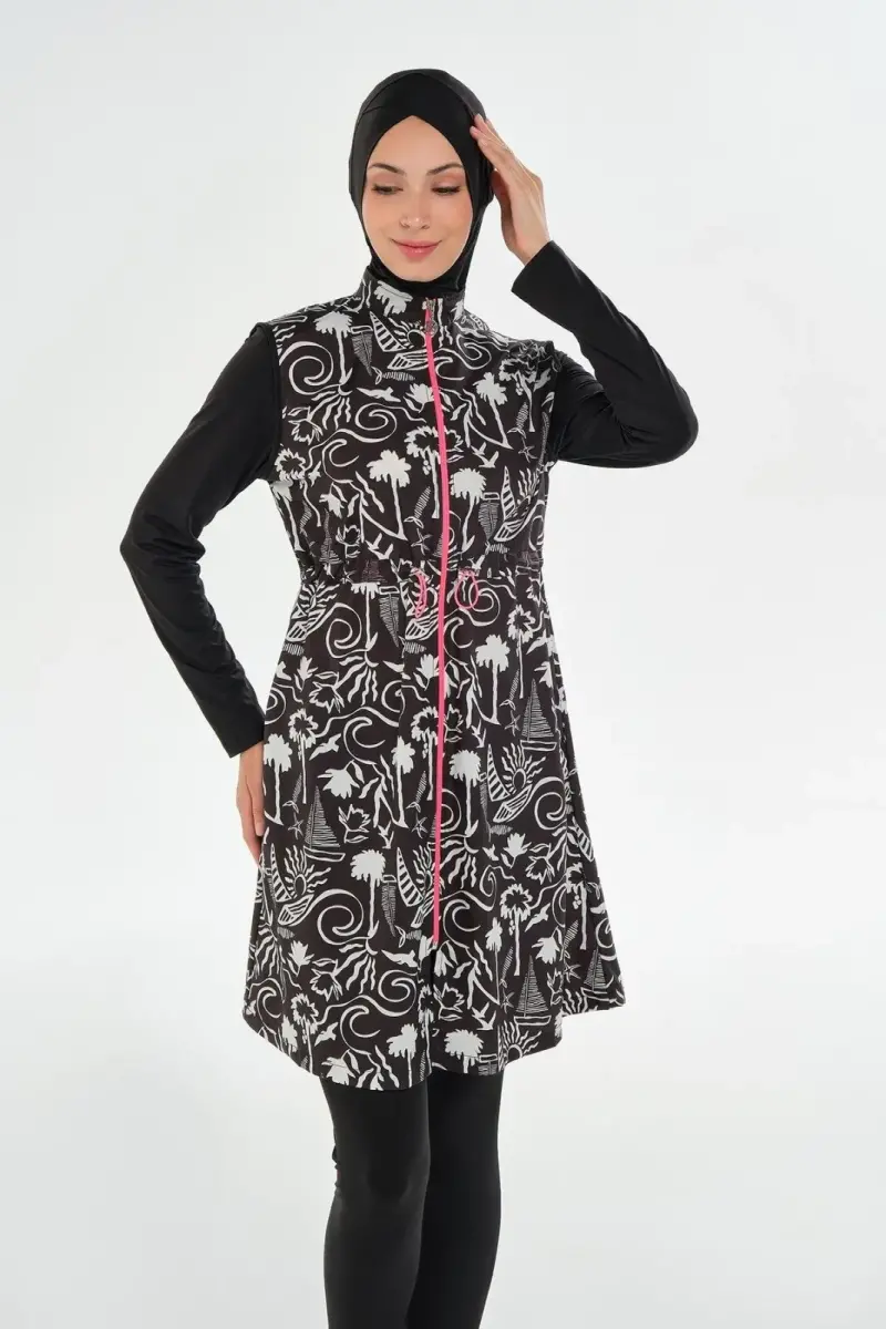 Maresiva Jileli Uzun Kollu Tam Kapalı Tesettür Mayo 2306-25 Siyah - 2