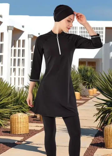 Maresiva Julya Yarım Kollu Havuz Tesettür Mayo 2600-25 Siyah - 1