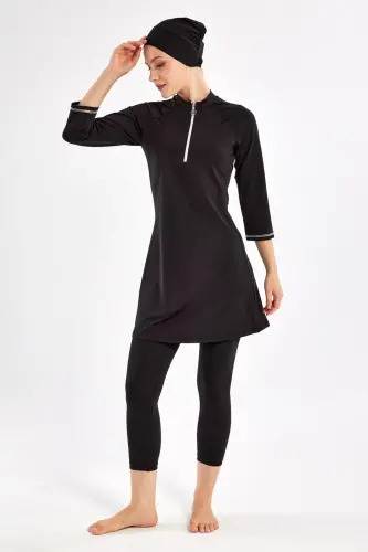 Maresiva Julya Yarım Kollu Havuz Tesettür Mayo 2600-25 Siyah - Maresiva (1)