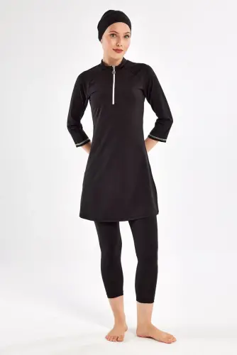 Maresiva Julya Yarım Kollu Havuz Tesettür Mayo 2600-25 Siyah - 3