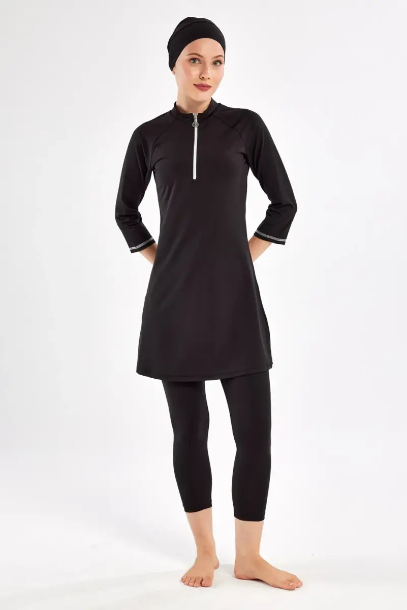 Maresiva Julya Yarım Kollu Havuz Tesettür Mayo 2600-25 Siyah - 3