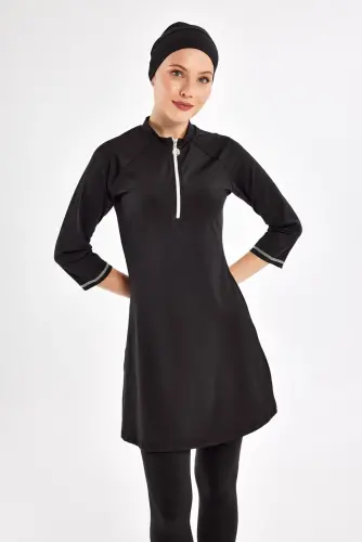 Maresiva Julya Yarım Kollu Havuz Tesettür Mayo 2600-25 Siyah - 5