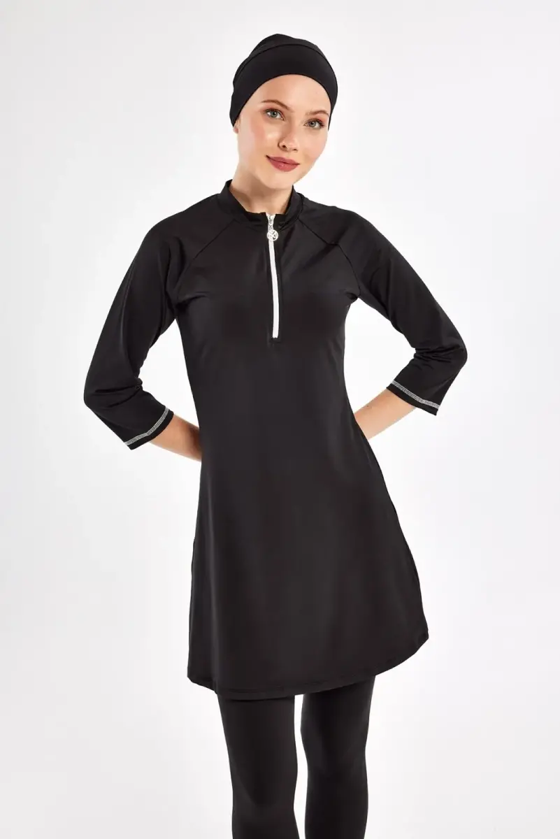 Maresiva Julya Yarım Kollu Havuz Tesettür Mayo 2600-25 Siyah - 5