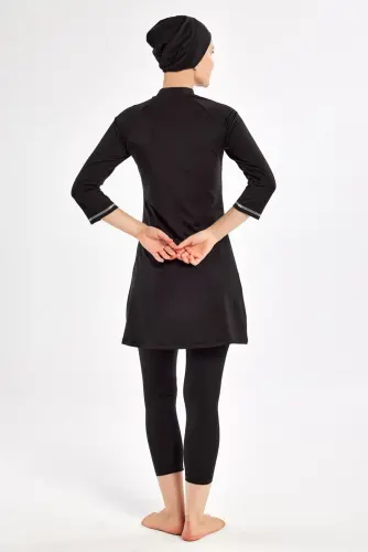 Maresiva Julya Yarım Kollu Havuz Tesettür Mayo 2600-25 Siyah - 7
