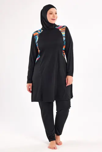 Maresiva Milan Uzun Kollu Büyük Beden Tam Kapalı Tesettür Mayo 3802-25 Siyah - 1