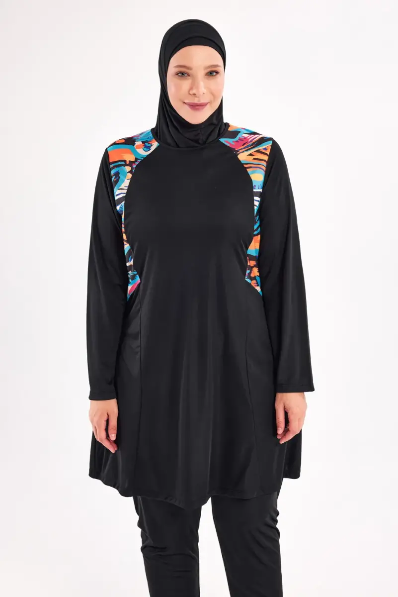 Maresiva Milan Uzun Kollu Büyük Beden Tam Kapalı Tesettür Mayo 3802-25 Siyah - 2