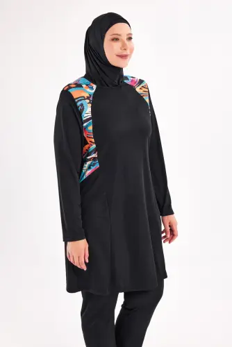 Maresiva Milan Uzun Kollu Büyük Beden Tam Kapalı Tesettür Mayo 3802-25 Siyah - 3