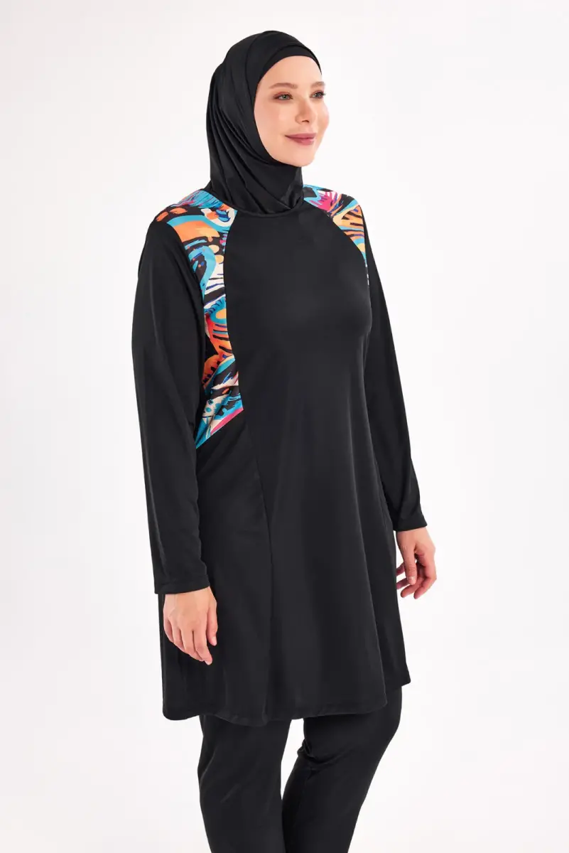 Maresiva Milan Uzun Kollu Büyük Beden Tam Kapalı Tesettür Mayo 3802-25 Siyah - 3