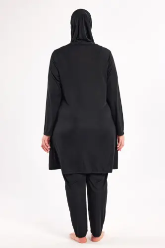 Maresiva Milan Uzun Kollu Büyük Beden Tam Kapalı Tesettür Mayo 3802-25 Siyah - 4
