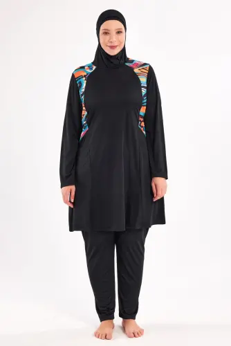 Maresiva Milan Uzun Kollu Büyük Beden Tam Kapalı Tesettür Mayo 3802-25 Siyah - 5