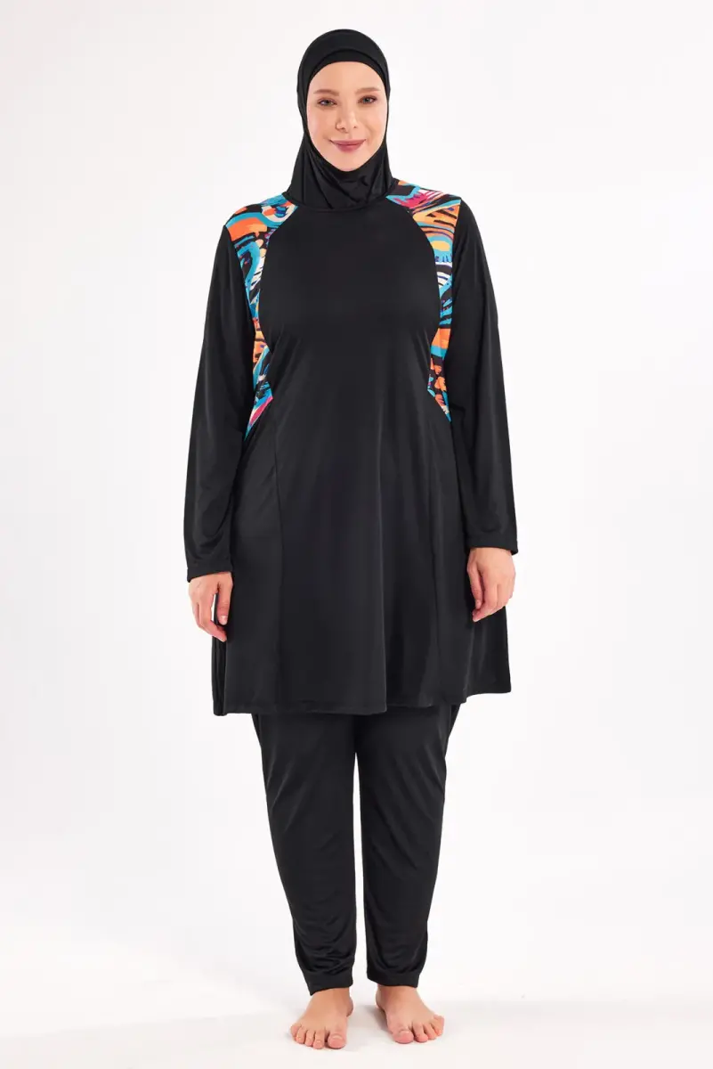 Maresiva Milan Uzun Kollu Büyük Beden Tam Kapalı Tesettür Mayo 3802-25 Siyah - 5