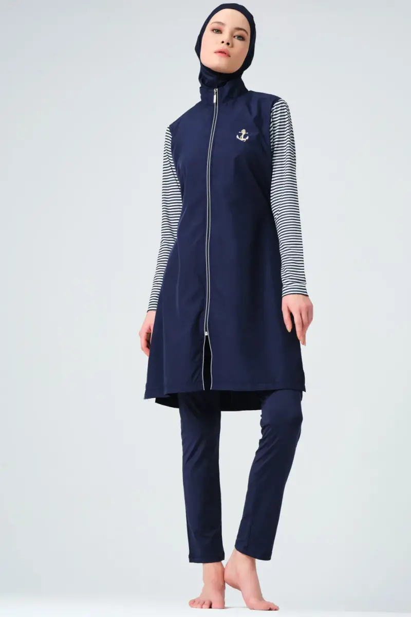 Marin Uzun Kollu Lacivert Kadın Tam Kapalı Tesettür Mayo 23438-25 - 2