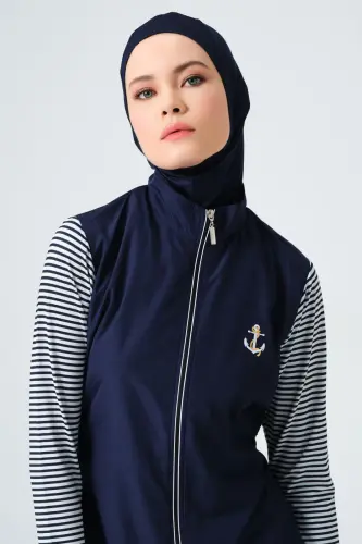 Marin Uzun Kollu Lacivert Kadın Tam Kapalı Tesettür Mayo 23438-25 - 3