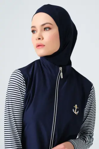 Marin Uzun Kollu Lacivert Kadın Tam Kapalı Tesettür Mayo 23438-25 - 4