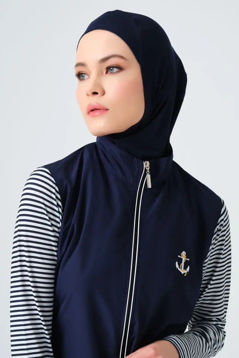 Marin Uzun Kollu Lacivert Kadın Tam Kapalı Tesettür Mayo 23438-25 - 4