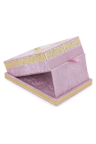 Masa Üstü Çift Kapaklı Kadife Kaplı Sandıklı Kuran Seti - Pembe - 5