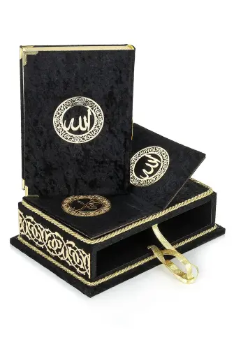 Masa Üstü Rahleli Kadife Kaplı Sandıklı Kuranı Kerim Seti - Rahiya Serisi Siyah - ihvanonline (1)