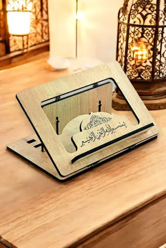 Masaüstü Kadameli Ayarlanabilir Cami Motifli Ahşap Rahle - 1