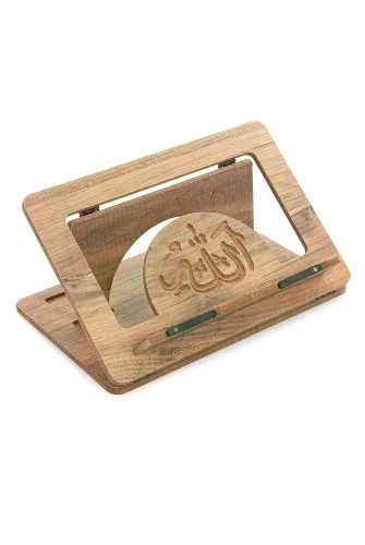 Masaüstü Kademeli Ayarlanabilir Allah Yazılı Sayfa Tutucu Aparatlı Ahşap Rahle, Katlanabilir Tablet Standı - 3